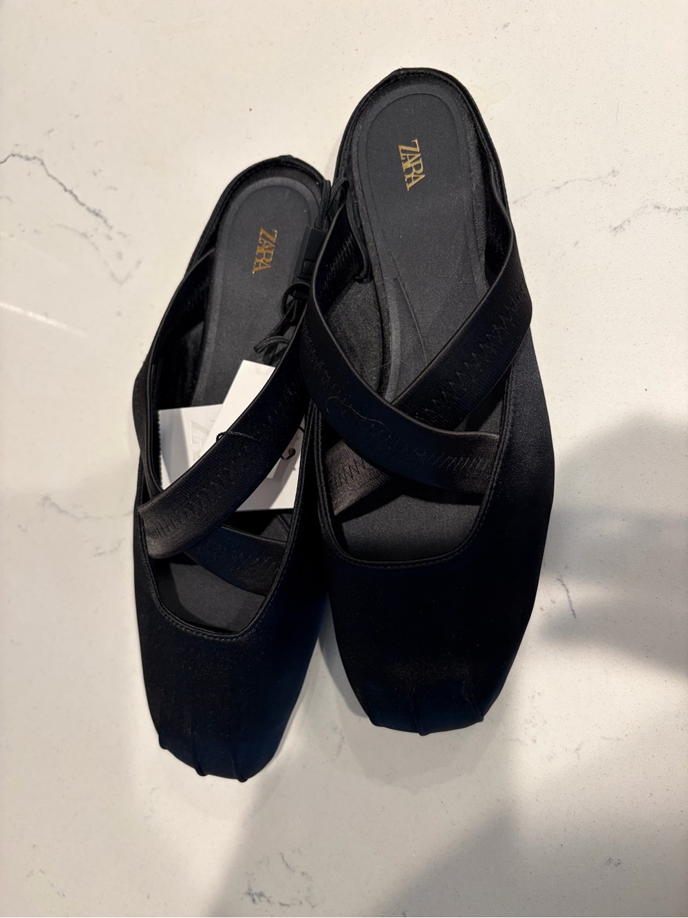 Zara Black Crisscross Mule Flats